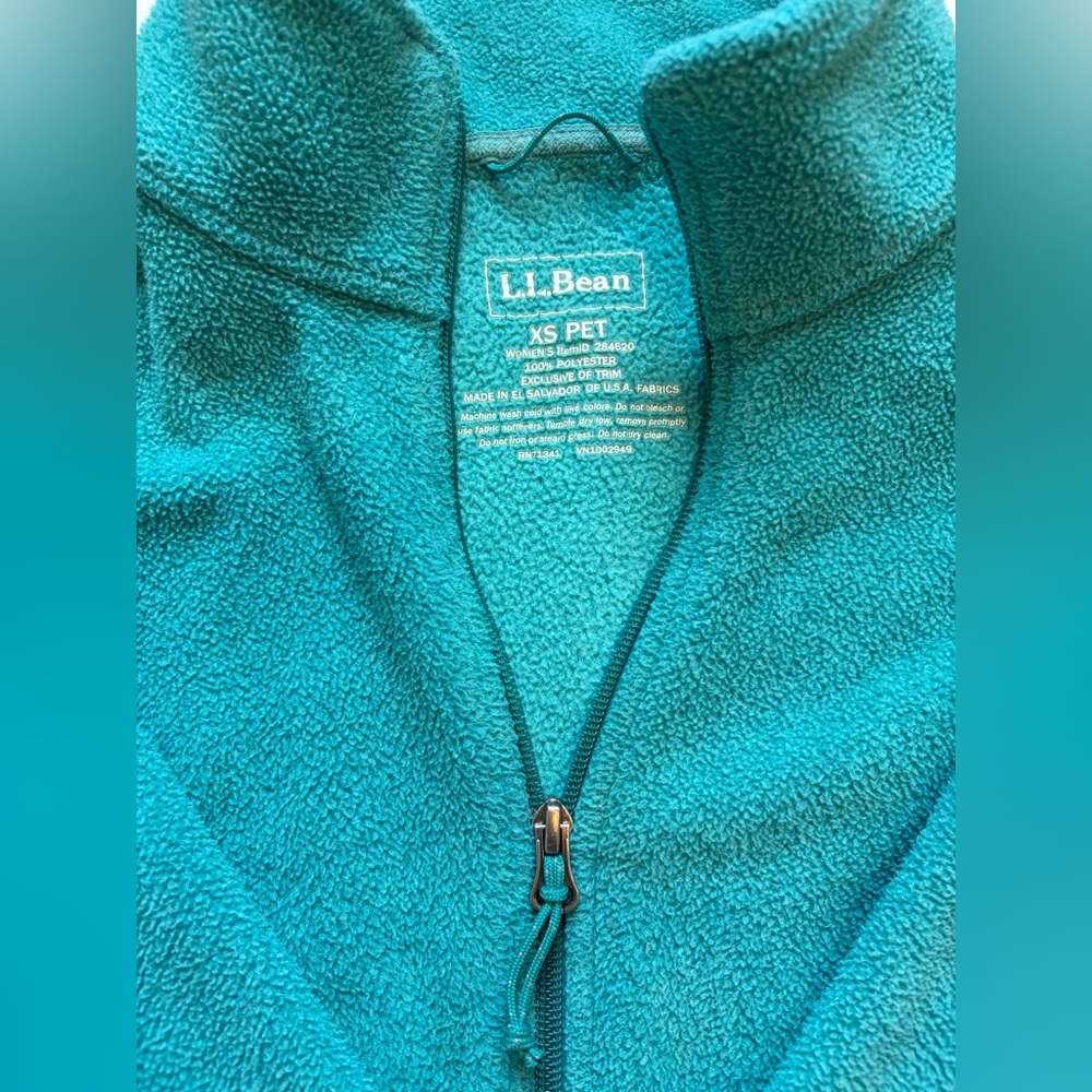 L.L.Bean Polartec Teal Fleece Jacket XS Petite Full Zip Cozy Lightweight Outdoor